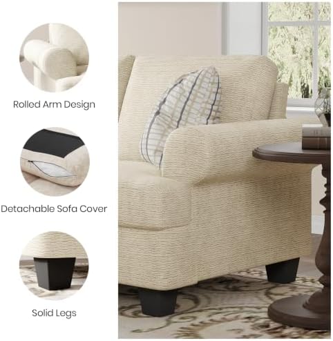 COPIAE 91 Inch Lawson Sofa with Extra Deep Seats Oversize, Water-Resistant Mid-Century 3-Seat Sofa Couch, for Living Room, Apartment, Lounge, Chenille Beige