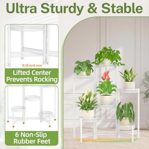 iDavosic.ly Plant Stand Indoor Outdoor, 6 Tier Iron Corner Shelf, White