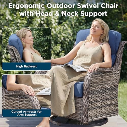 Luxury 8 Pieces Outdoor Patio Furniture Set-All Weather Wicker Swivel Rocker Patio Chairs with 6" Thick Cushion Rattan Sofa Coffee Table, Outdoor Conversation for Garden Porch Backyard(Grey/Blue)