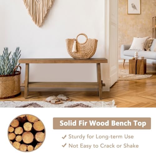 HOKYHOKY Wood Entryway Bench - 43.3" Farmhouse Long Storage Bench, Indoor