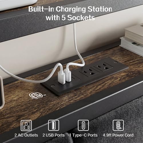 OLEVS Full Size Bed Frame with Headboard, LED Light & Charging Station