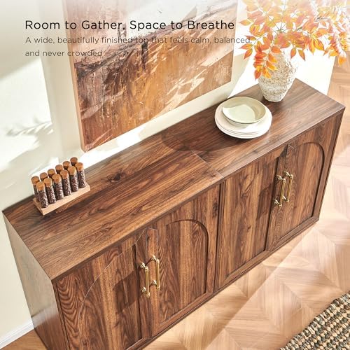 ACCOHOHO Arched Door Sideboard Buffet Cabinet Set of 4, Brown