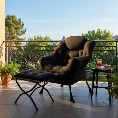 Tiita Lazy Chair with Ottoman, Comfy Reading Accent Chair, Black