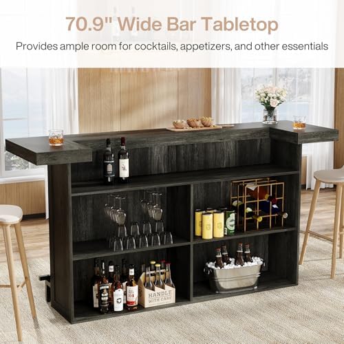 Tribesigns 4-Tier Bar Table, 70.9-Inch Home Bar Unit with Storage, Grey
