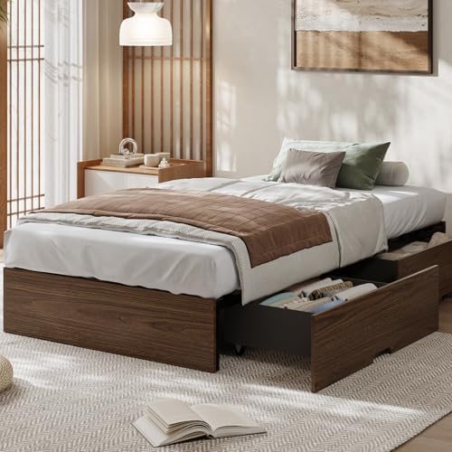 GarveeHome Wood Platform Bed Frame, Twin XL Bed Frame with 2 Drawers