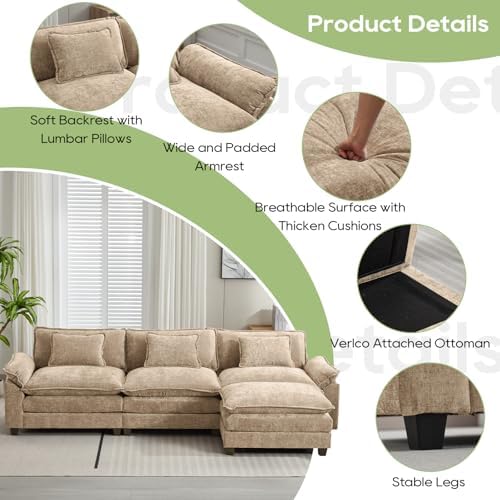 Oprisen 120" Modular Sectional Sofa, Comfy Deep Cloud Couch with Ottoman