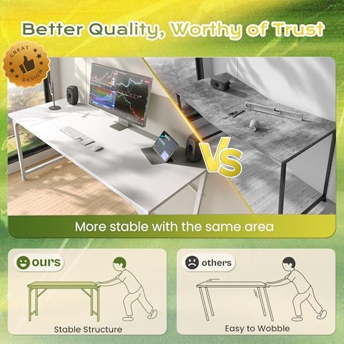 PRAISUN 47 Inch Computer Desk, Office Desk, Spacious Desktop, White