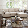 Iroomy Sectional Cloud Couch for Living Room, Spring Cushion Seating, L Shaped Convertible Modular Sofa with Ottoman, Khaki