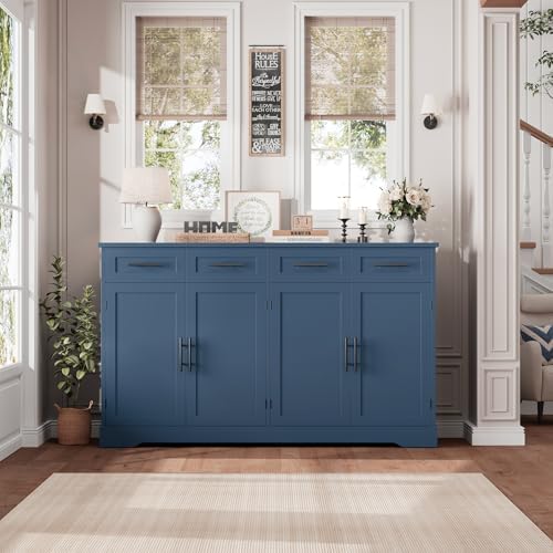 HOSTACK 60" W Sideboard Buffet Cabinet with Storage, Kitchen Cabinet, Blue