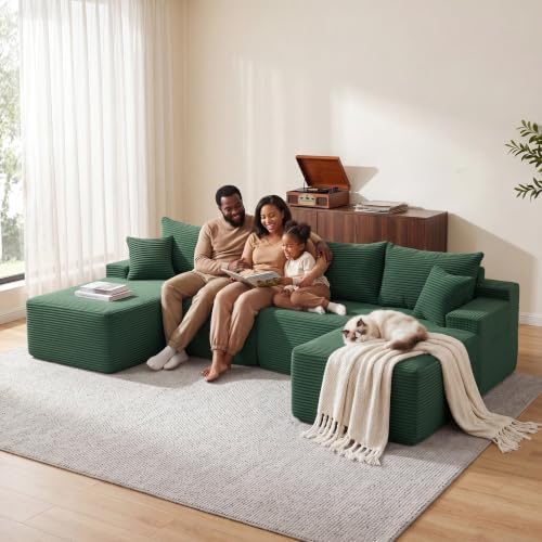 Mangodan Cloud Sectional Couch, Boneless Couches for Living Room, Green