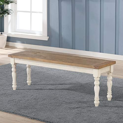 Roundhill Furniture Prato 6-Piece Dining Set, Dining Table with 4 Cross Back Chairs and Bench, Antique White and Distressed Oak Finish