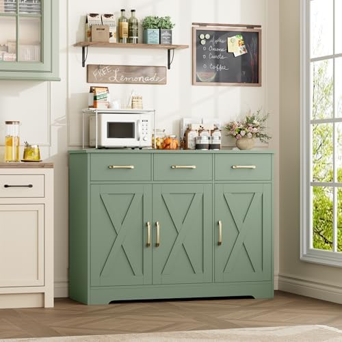 HOSTACK Kitchen Buffet Cabinet with Storage, Sideboard Coffee Bar, Green