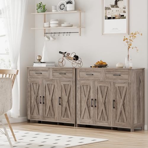Homhedy Coffee Bar Storage Cabinet with Drawers, Kitchen Buffet Cabinet