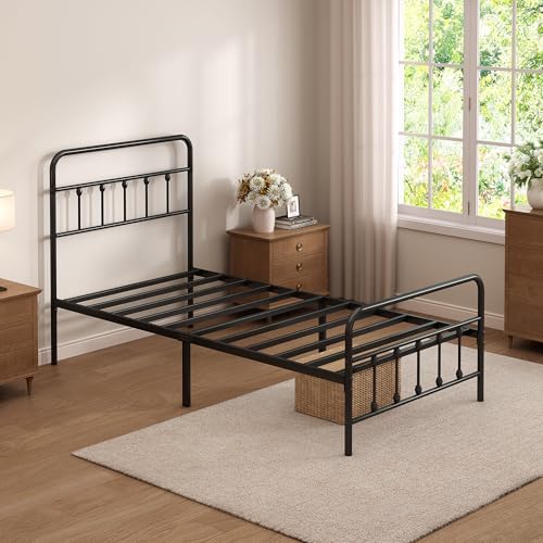 Twin Size Metal Bed Frame with Headboard and Footboard,Black