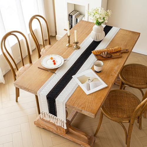 FEXIA Farmhouse Table Runner for Home Decor 12x108 Black Fall Home Decor