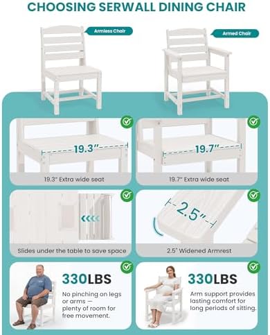SERWALL HDPE Outdoor Dining Furniture, Outdoor Dining Set for 10, White