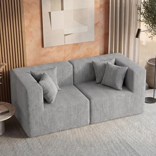 MONVANE 75" Loveseat Sofa, Comfy Chenille Modular Sectional Sofa with 4 Pillows, Modern Deep Seat Boneless Couch, 2 Seater Sofa for Living Room, Bedroom and Apartment, Light Grey