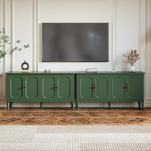 RoyalCraft 118" Buffet Cabinet with Storage, Vintage Sideboard with Adjustable Shelves, Mid Century Modern Painted Credenza Coffee Bar for Kitchen, Dining Room, Entryway, Living Room, Forest Green