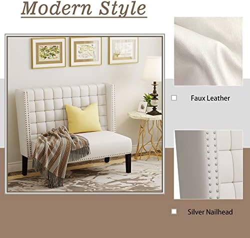 Andeworld Modern Loveseat Settee Bench Sofa Couch, Faux Leather,White
