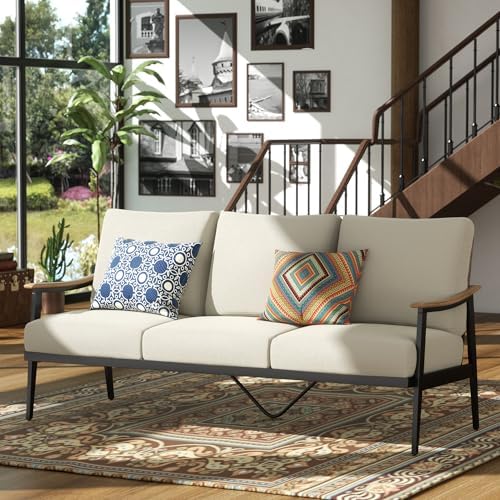NATURAL EXPRESSIONS 3-Seat Patio Sofa, Wicker Back, Woodgrain Armrest