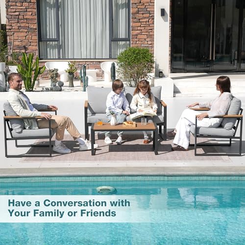 4 Pieces Patio Furniture Set for Outdoor Balcony, Light Grey