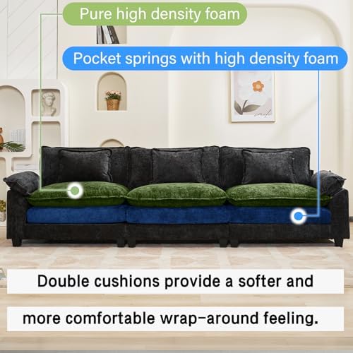 Oprisen 120" Modular Sectional Sofa, Comfy 3 Seater Deep Cloud Couch