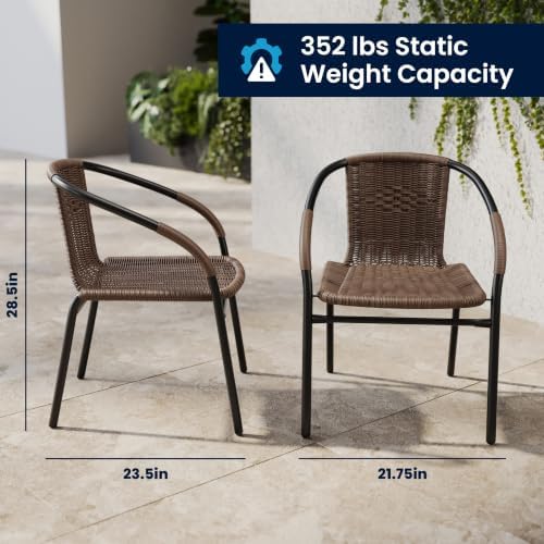 Flash Furniture Lila Medium Brown Rattan Indoor-Outdoor Restaurant Stack Chair