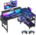 ODK 40 Inch L Shaped Gaming Desk with LED Lights, Power Outlets, Black