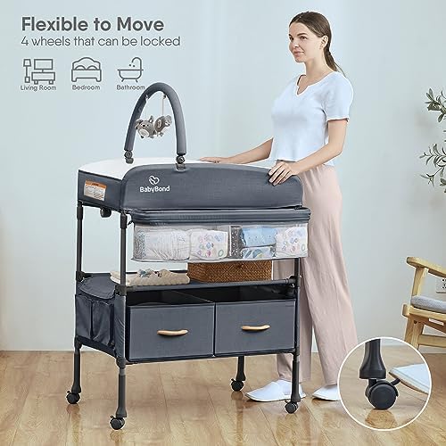 BabyBond Portable Baby Changing Table with 2 Storage Baskets (Grey)