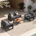 Oversized Aluminum Outdoor Furniture Set, Extra Large Patio Furniture Sofa Set 4.8” Widened Armrest & Ultra-Thick Cushions, 4 Pcs Modern Patio Sectional for Backyard, Deck, Graphite
