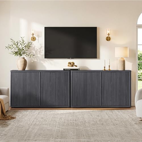 SICOTAS Buffet Cabinet with Storage Accent Sideboard with 8 Doors 132.6" Fluted Credenza Modern Buffet Table Media Console Cabinet Entryway Cabinets for Living Room Kitchen Dining Room Hallway