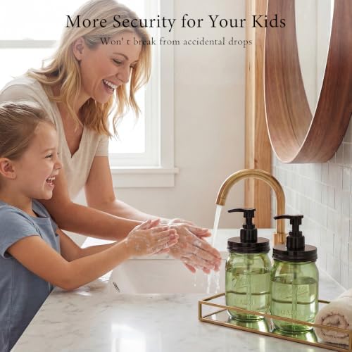 Amolliar Plastic Mason Jar Soap Dispenser with Pump Lid 16OZ - 2Pack Green