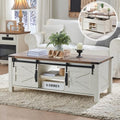OKD 48" Farmhouse Lift Top Coffee Table, Sliding Barn Door, Antique White