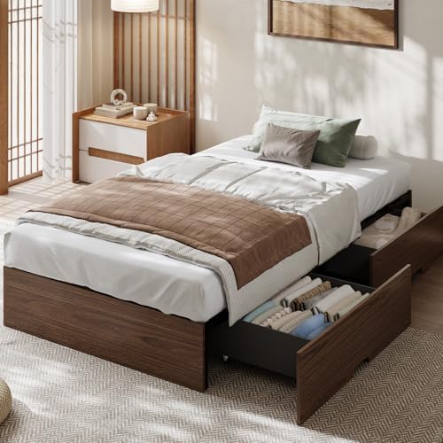 GarveeHome Wood Platform Bed Frame, Twin XL Bed Frame with 2 Drawers