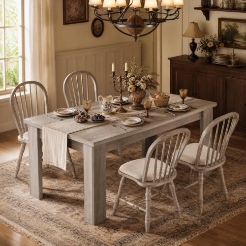 Garvee Wood Farmhouse Dining Table for 4-6, Heavy Duty Large Kitchen Table, 63 Inches Long Rectangular Dining Room Tables with Strong Legs, 1.18" Thickness Tabletop, for Big Family, Rustic Gray