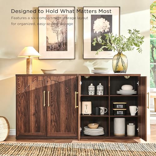ACCOHOHO Arched Door Sideboard Buffet Cabinet Set of 4, Brown