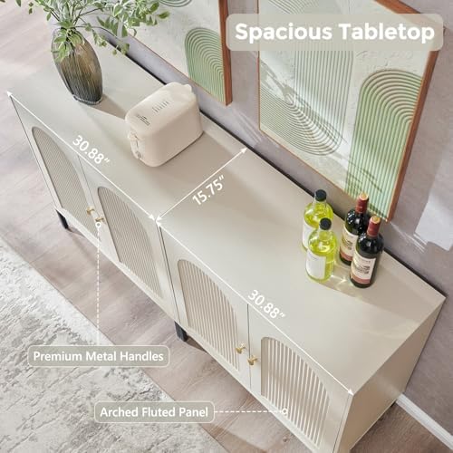 IFGET 123.5" W Modern Arched Sideboard Buffet Cabinet with Storage, Cream