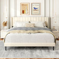 Gruwans King Size Bed Frame with Wingback Headboard, Upholstered Platform Bed, No Box Spring Needed, Sturdy Wooden Slat Support, Easy Assembly, Cream