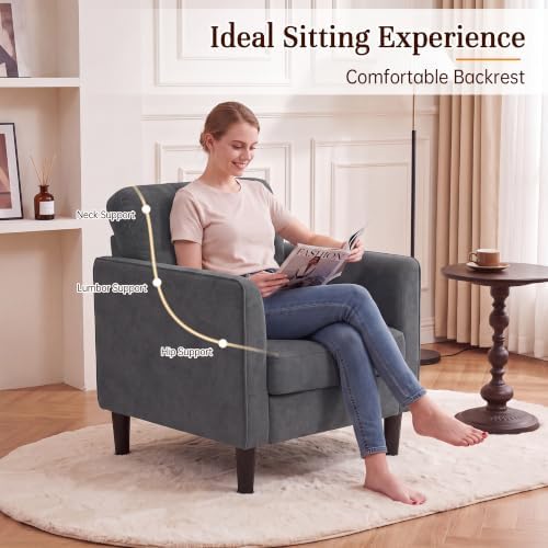 Kromax Accent Chair for Living Room, Comfy Upholstered Armchair, Grey