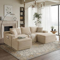 95-Inch U-Shaped Right Facing Corner Compressed Sofa Modular Sectional Boneless Cloud Sofa Floor Foam Couch W/Chaise Lounge & Ottoman, Corduroy Corner Boneless Cloud Couch