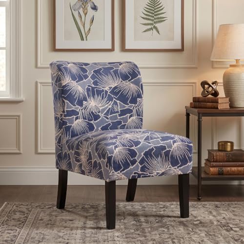 Roundhill Furniture Capa Print Fabric Armless Contemporary Accent Chair, Indigo Botanical Floral