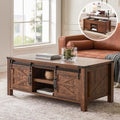 OKD 48" Farmhouse Lift Top Coffee Table Sliding Barn Door ReclaimedBarnwood