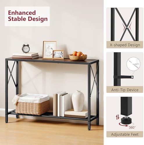 Tajsoon Console Table 41.8", 2 Tier Industrial Entryway Table with Shelves
