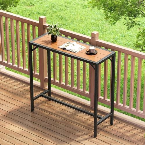 TLSUNNY 40" Patio Bar Table, Sturdy Outdoor Counter Height Table, Teak