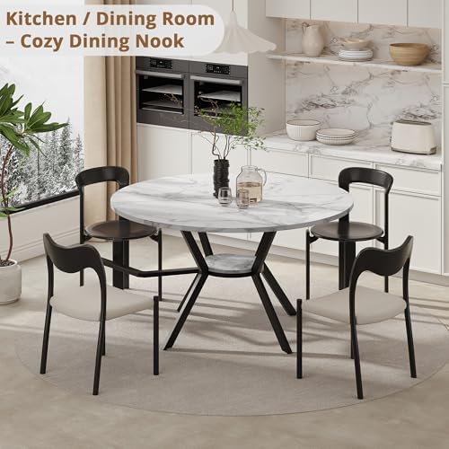 42" Round Dining Table for 2-4, Modern Kitchen Table with Faux Marble Tabletop & Metal Legs, Space Saving Circle Table with Storage, Wood Kitchen & Dining Room Tables for Kitchen Dining Room