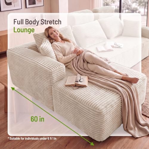 96" Boneless Couch, High Back Support L Shaped Oversized Living Room Sofa