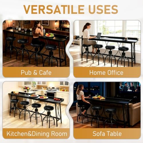 Karl home 82.3" Bar Table, Counter Height Table with Back Rail, Black