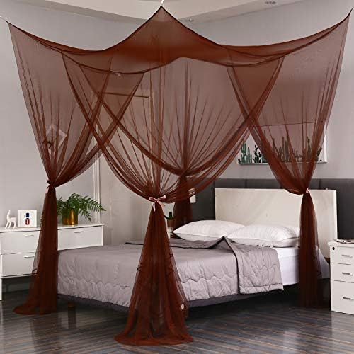 Mengersi Elegant Canopy Bed Curtains for Full Queen King Size Bed,Bed Canopy Mosquito Net Suitable for Indoor Outdoor Net (87x79x98“(Suggested for Full to King), Coffee)