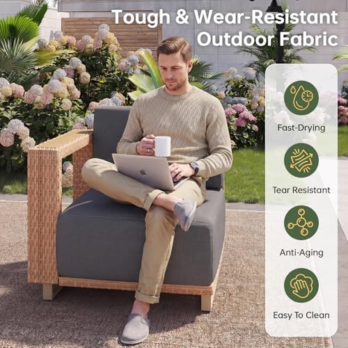 Aoxun Patio Furniture Set, 4 Piece Outdoor Sofa Set, Yellow/Dark Gray