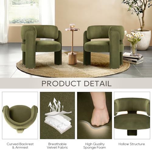 COLAMY Modern Velvet Accent Chair, Upholstered Barrel Chair, Comfy Side Arm Chair with 3 Legs for Living Room, Bedroom, Reading, Green